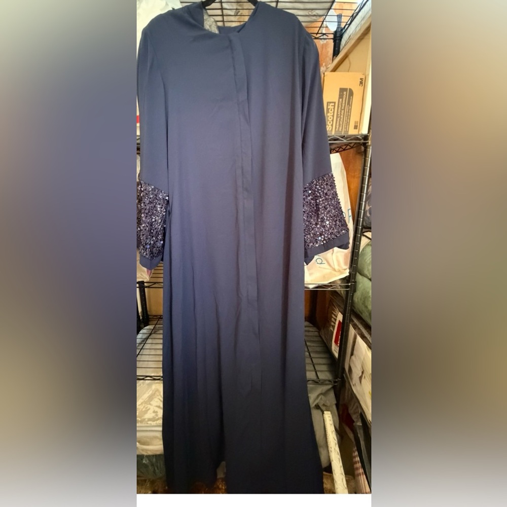 Women's Navy Long Sleeve Maxi Abaya with Embellished Cuffs